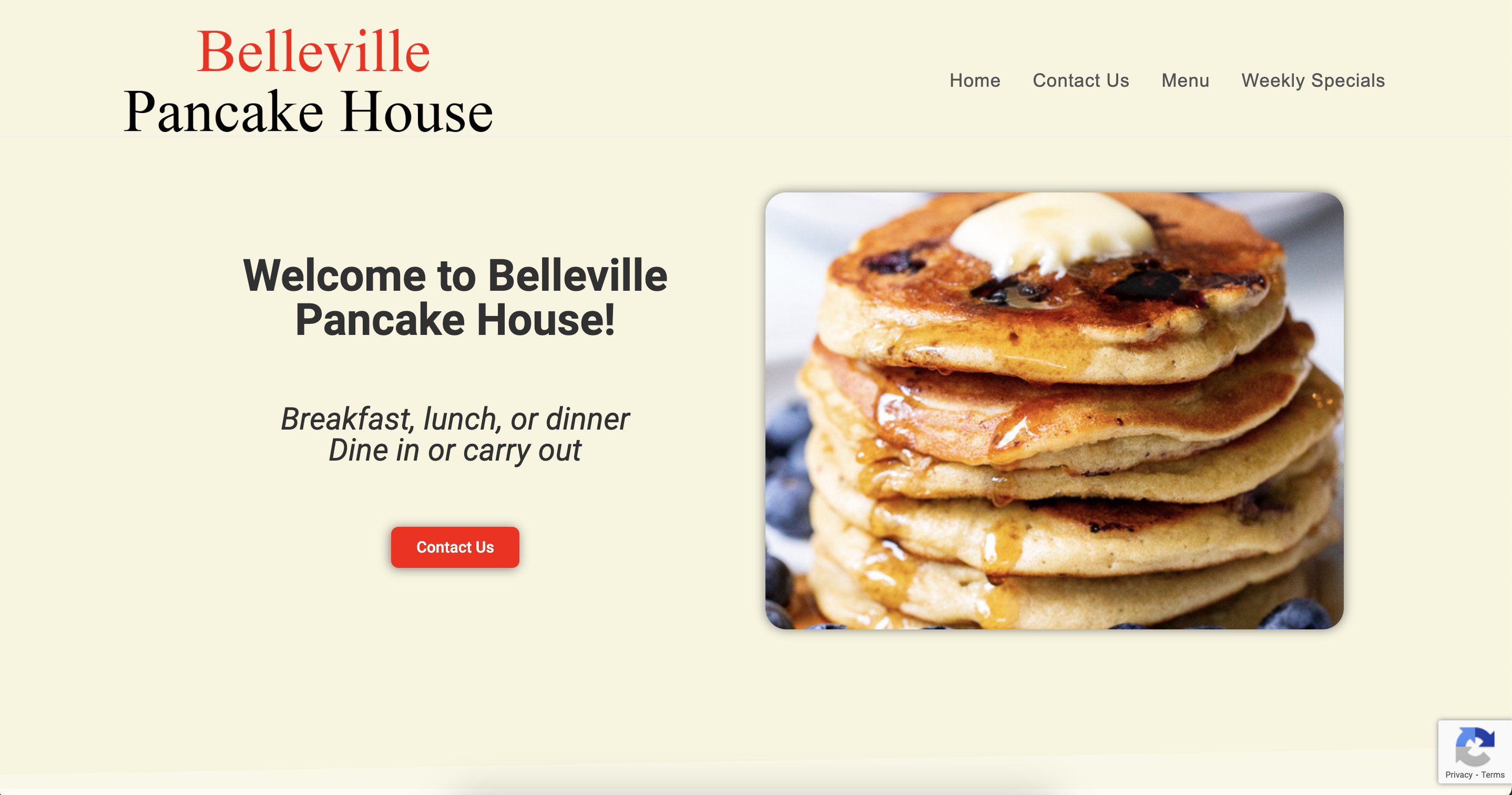 "Screenshot of the Belleville Pancake House website"