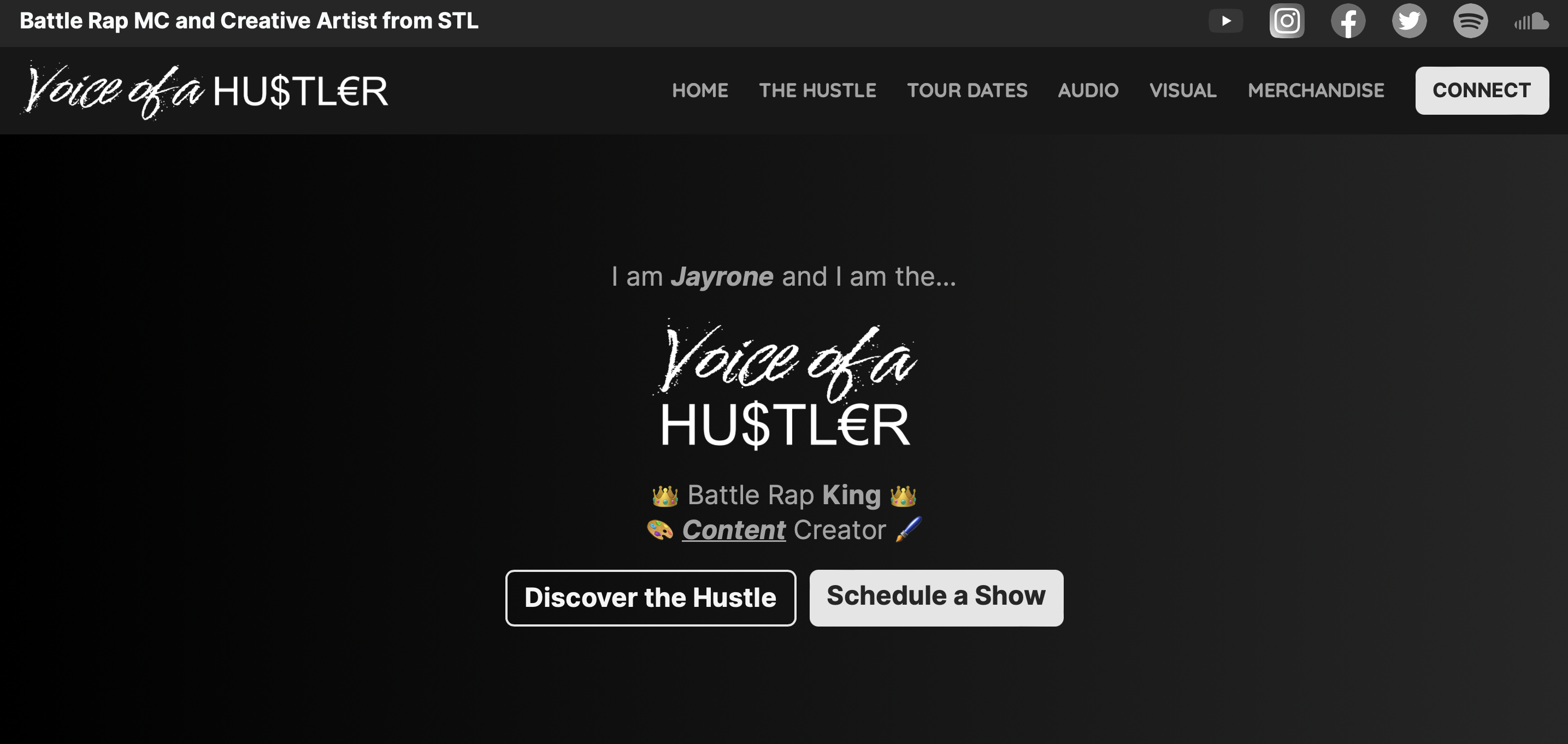 "screenshot of Jayrone's Voice of a Hustler website"