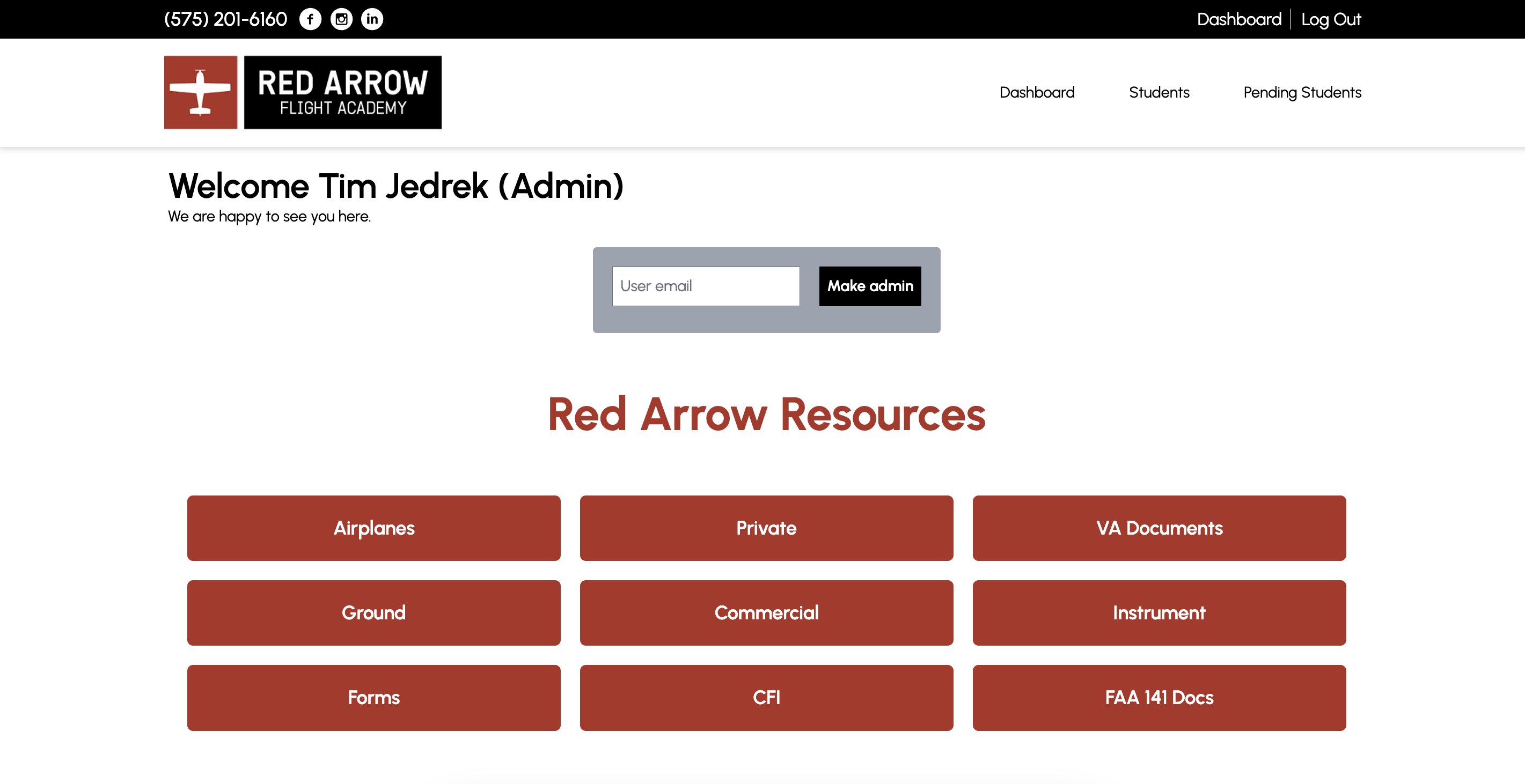 Red Arrow Student Portal Dashboard