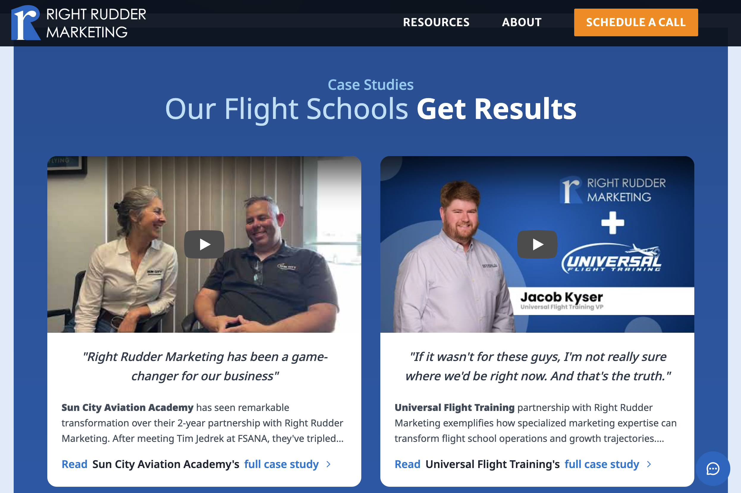 Screenshot of the RRM Website section for case studies and testimonials.
