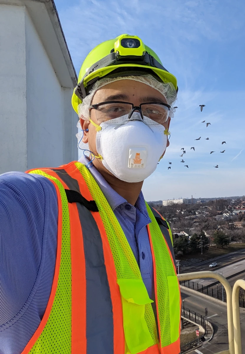 Tim Jedrek on the rooftop of a flour mill